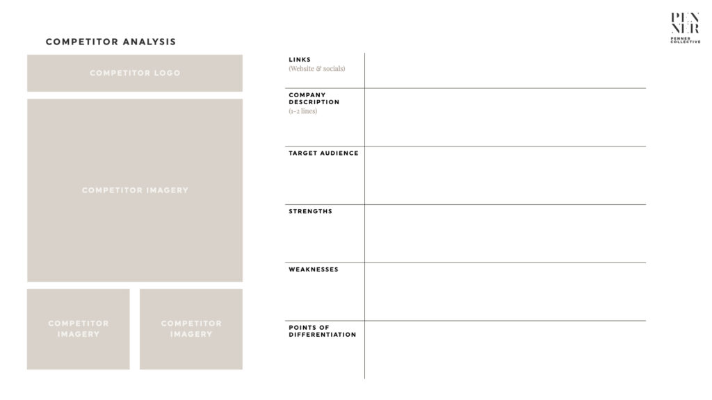 A template for competitor research for a brand strategy.