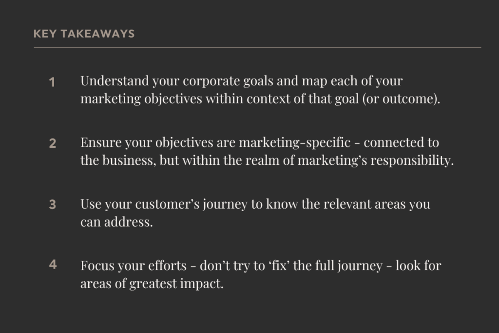 Summary of key takeaways - Effective marketing objectives